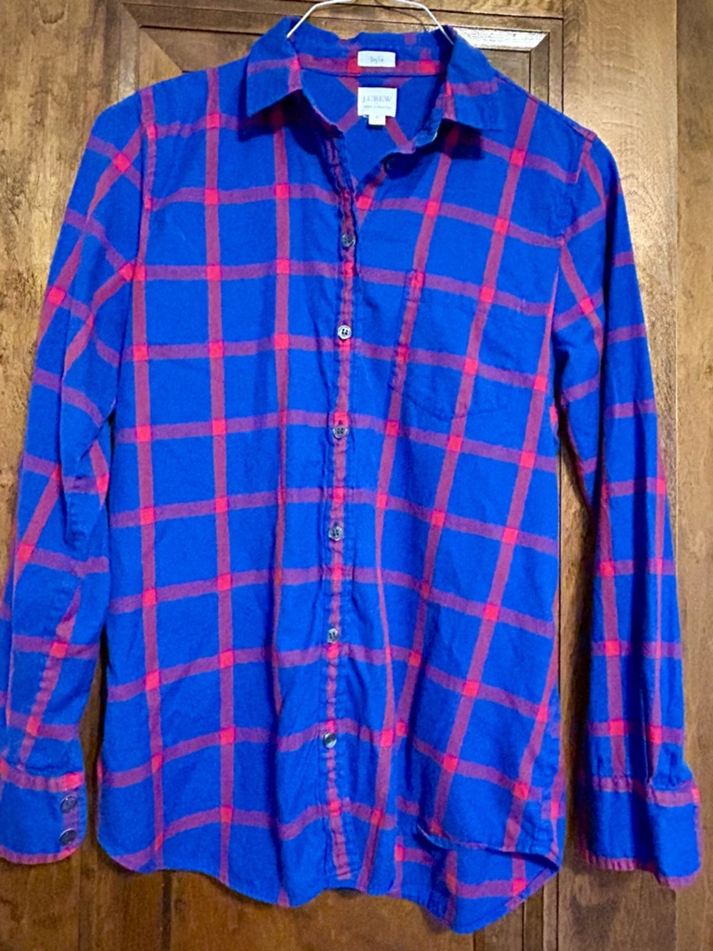 J. Crew Blue and Red Plaid Long-Sleeve Button-Down Shirt (Boy Fit)
